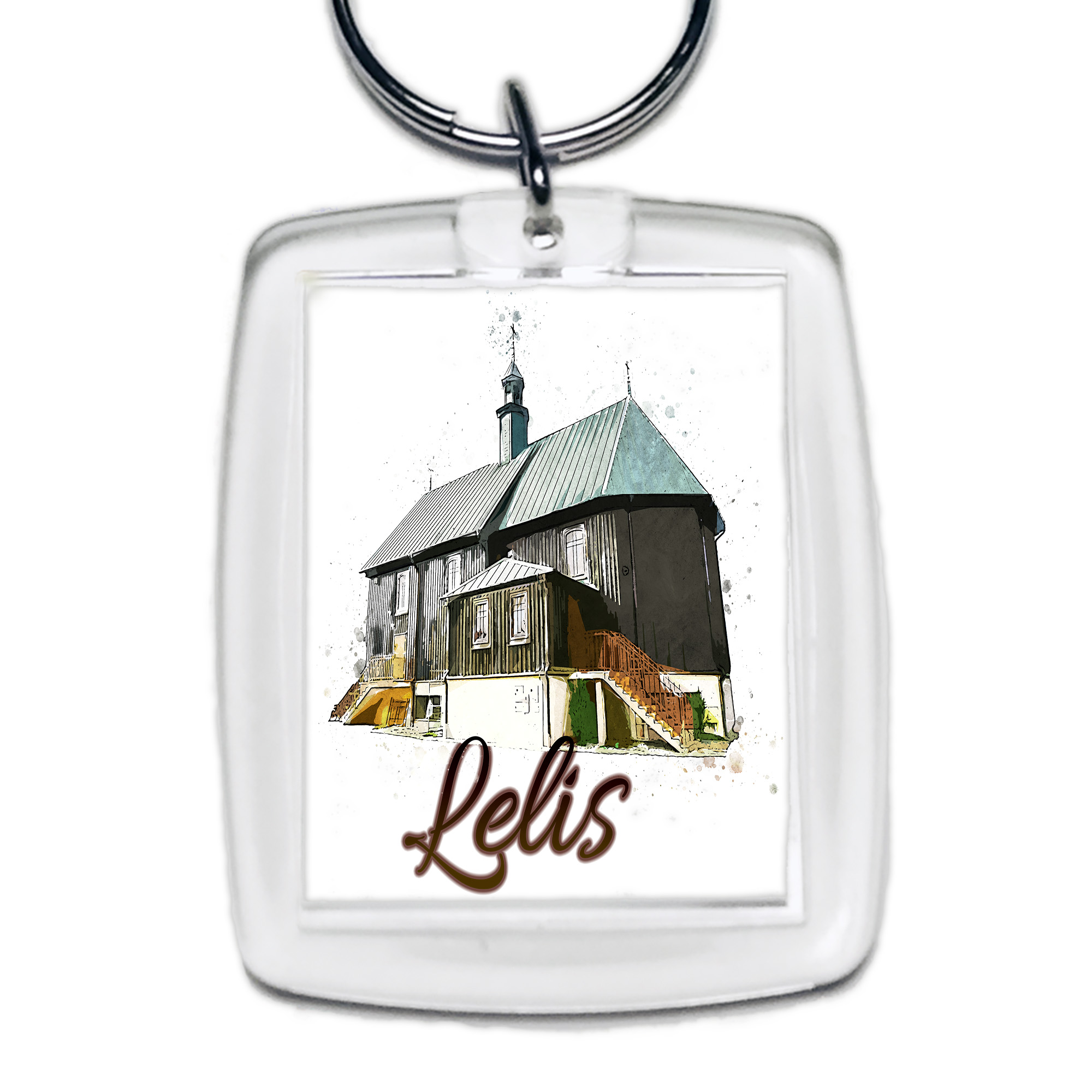 Brelok akrylowy Kościół w Lelis